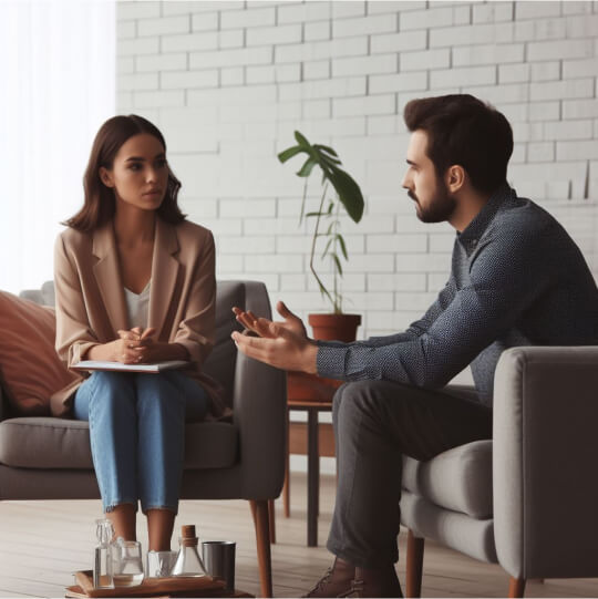 Мужчина разговаривает с психологом